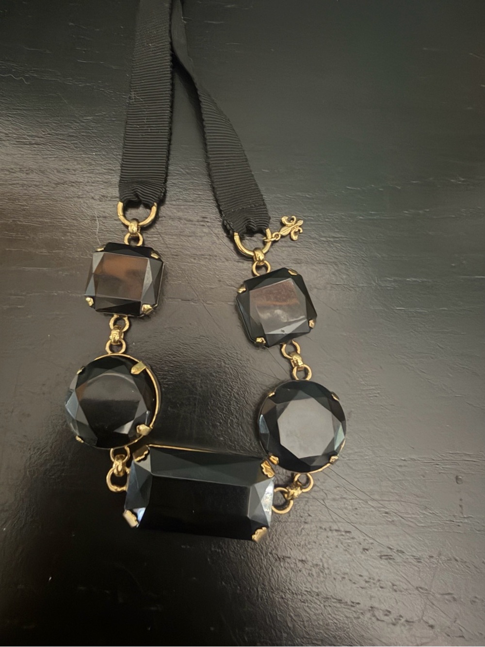 Club Monaco Black Faceted Statement Necklace with Gold Accents
